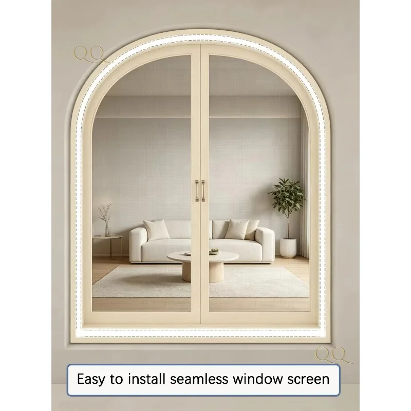 Customizable Size White Fabric Edging, Self Installing Arch Shaped Mosquito Proof Invisible Screen Window Without Drilling Holes