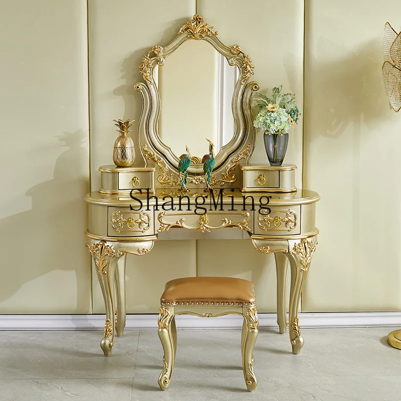 

CL Wood Dressing Table Bedroom High-End Princess Makeup Table Champagne gold Villa Luxurious Carved Dressing Table