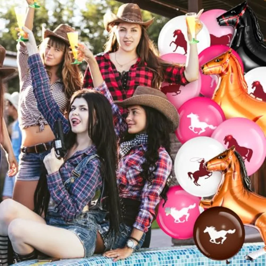 46개 서부 파티 호 풍선 카우걸 카우보이 장식 키트 세트 포일 라텍스 풍선 대량 파티 생일 장식