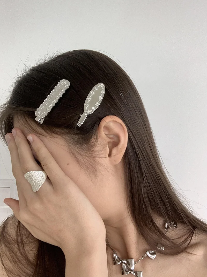 

Faionable Silver Flower Metal Dubill Hair Clip Ele Hair Accories One Word Clip ular Design Hair Decoration