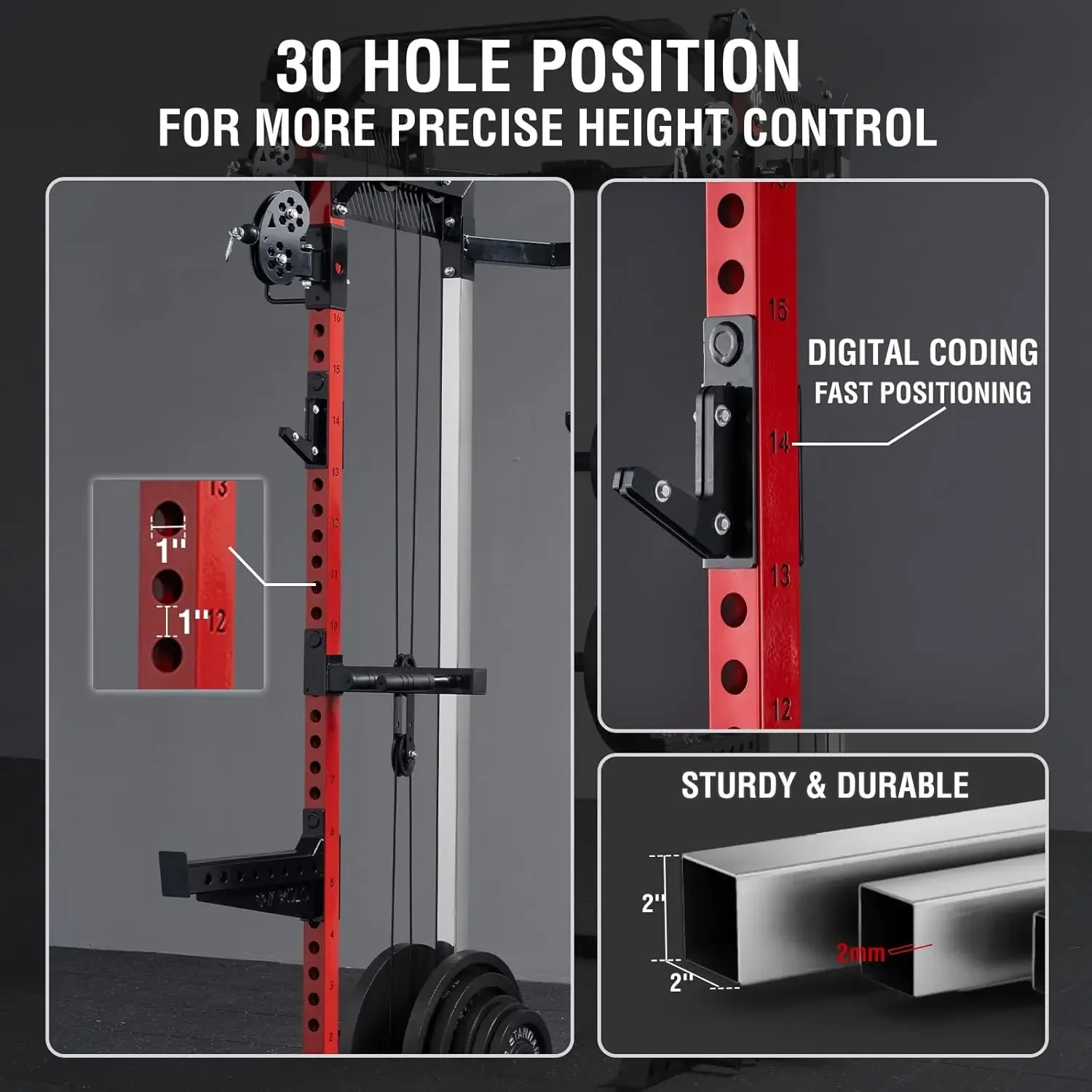 Power Cage, 2000lb Squat Rack, Kabel-Crossover-System mit zwei Riemens ch eiben, Multifunktions-Heim-Fitness gerät mit freiem Gewicht und Atta