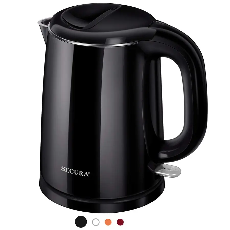 

Stainless Steel Double Wall Electric Kettle Water Heater for Tea Coffee w Auto ShutOff and BoilDry Protection, 1.0L Black SWK100