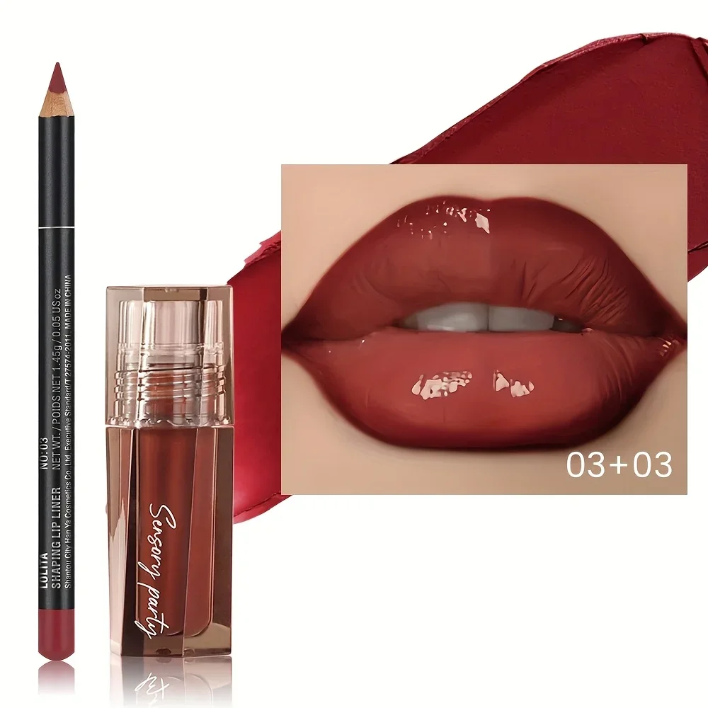 Velvet Hydrating Lip Gloss & Lip Liner Set, Waterproof Long Lasting Non-Stick Lip Makeup, Smooth 3D Lip Kit Gift