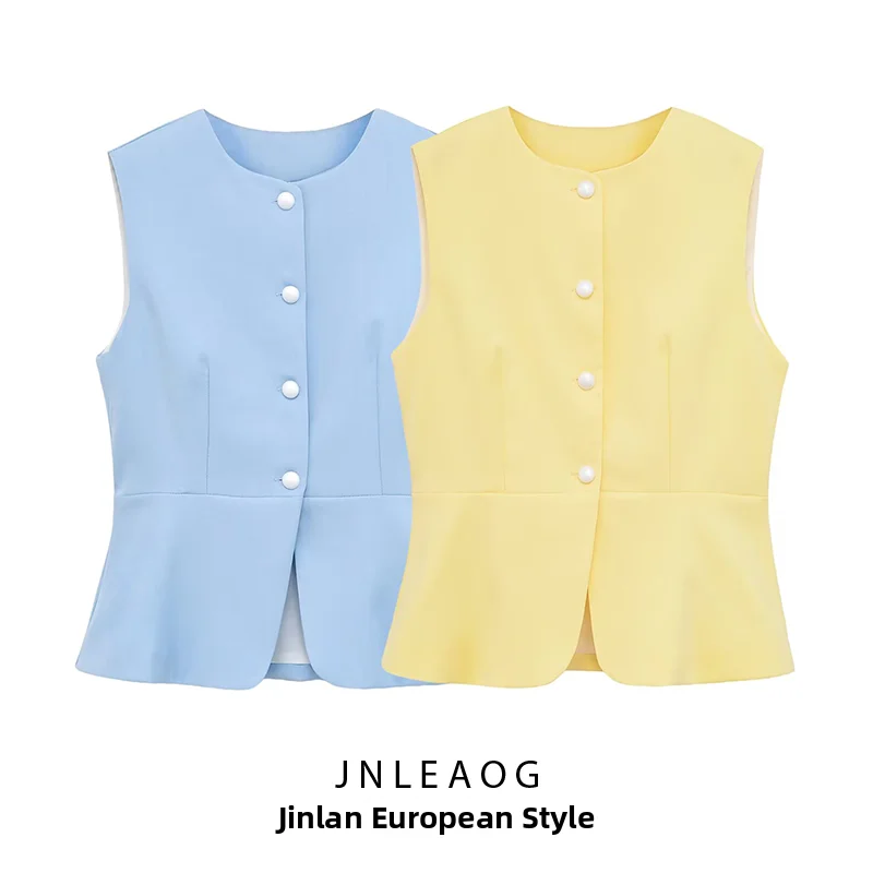 JNLEAOG Autumn New Fashionable Versatile Design High-End Feel Vest Women's Clothing Commute Style Polyester Casual Wear