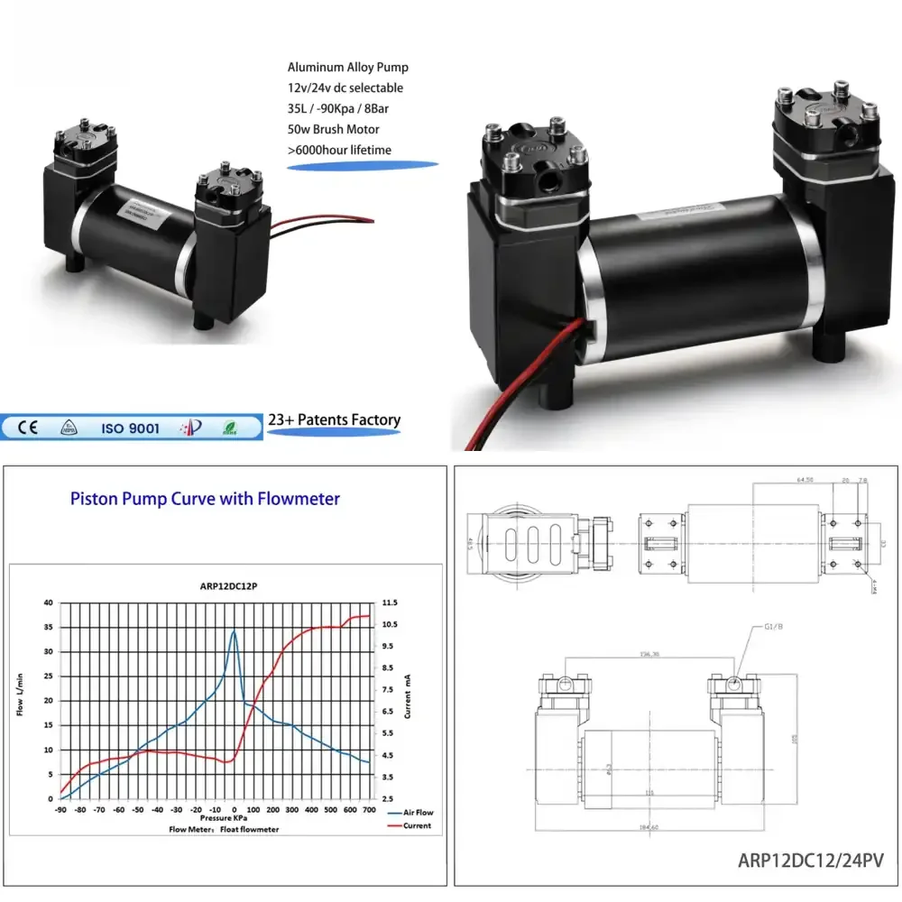 

Gold seller ARP12DC12P 30LPM double suction piston vacuum pump small high pressure micro air pump for automation