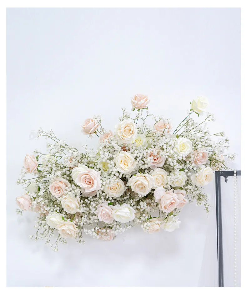 Künstliches Hochzeits-Hintergrund-Blumenset Rosen Schleierkraut Blumenarrangement für Party Zeremonie Fotobox Hintergrund Wanddekoration – Detail 2