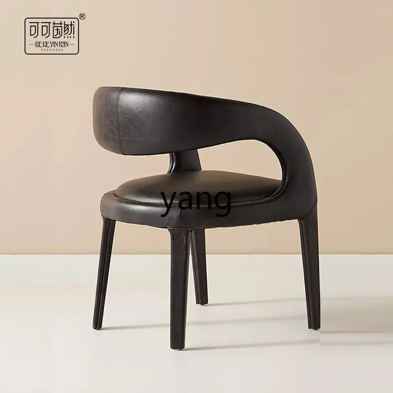 Yjq Design Modern Light Luxury Hollow Leather Dining Chair Household Minimalist Desk Chair Sales Department Conference Chair