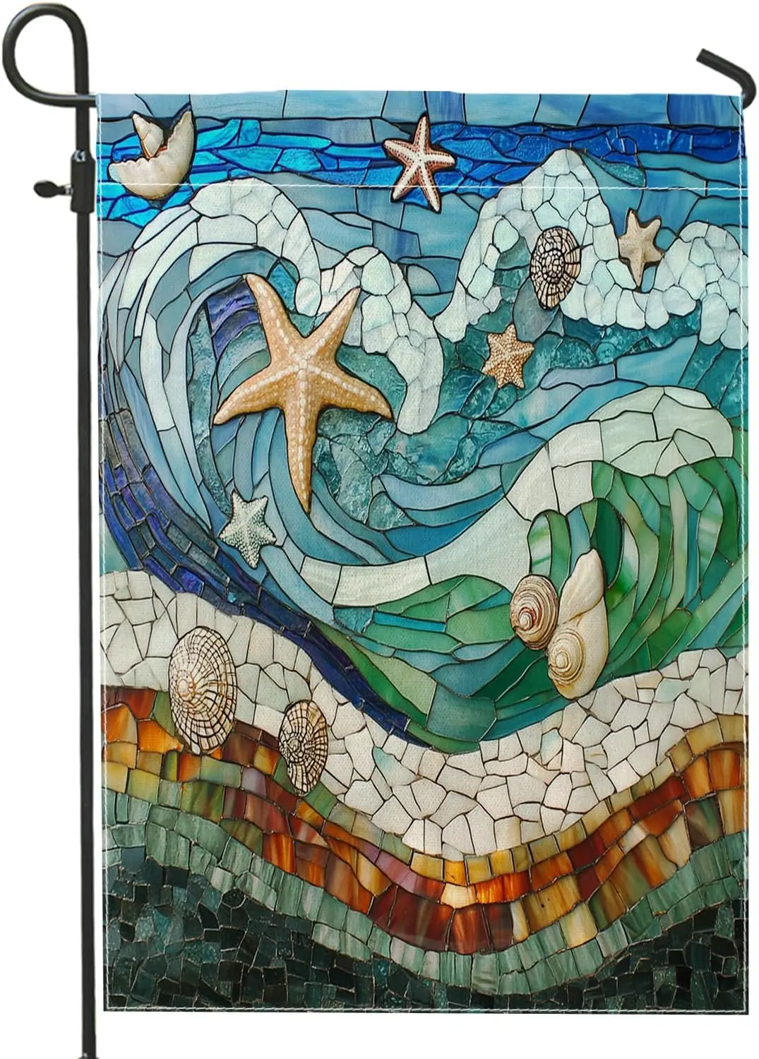 Ocean Coastal Starfish Front Yard Backyard Garden Flags Garden Decoration 12x18 Double-Sided for Outside, Stained Glass Seas uui