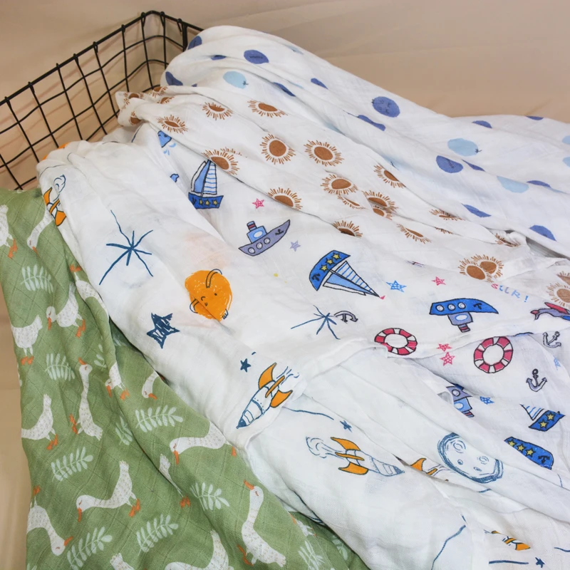 

Cute Soft Print Baby Towel Wrap 120x110cm Bamboo Cotton Baby Muslin Swaddle Blanket