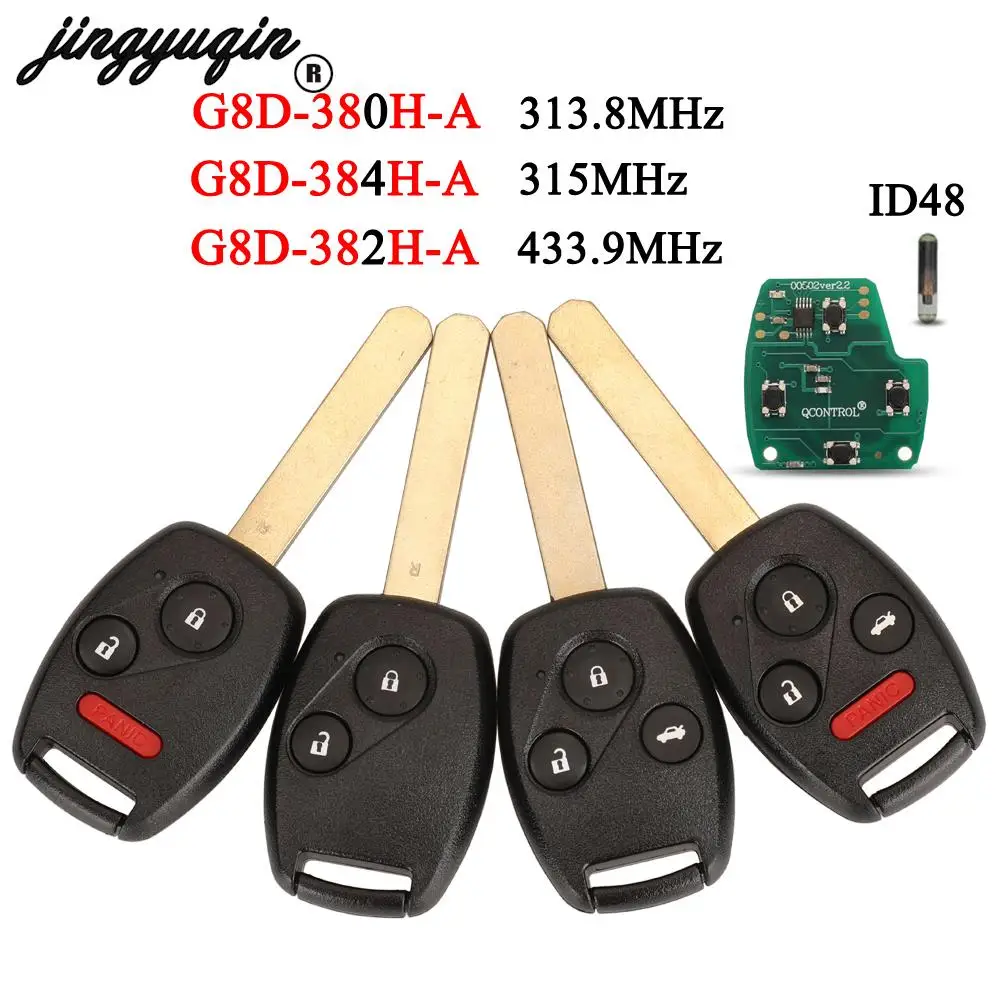 

jingyuqin ID48 Chip Smart Remote Key 313.8/315/433.92Mhz For Honda Accord City Odyssey Jazz fob G8D- 380H-A /382H-A /384H-A