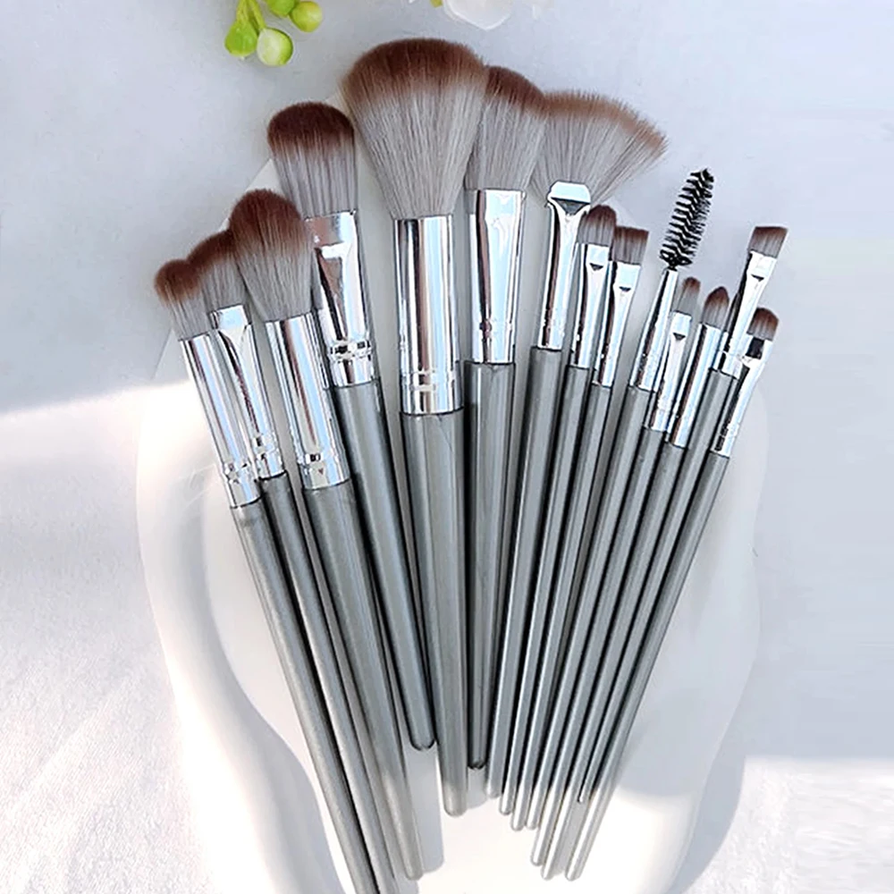 1 conjunto de 14 pincéis de maquiagem cabelo macio sombra de olho em pó blush rosto reparação nariz sombra maquiagem artista conjunto completo de ferramentas