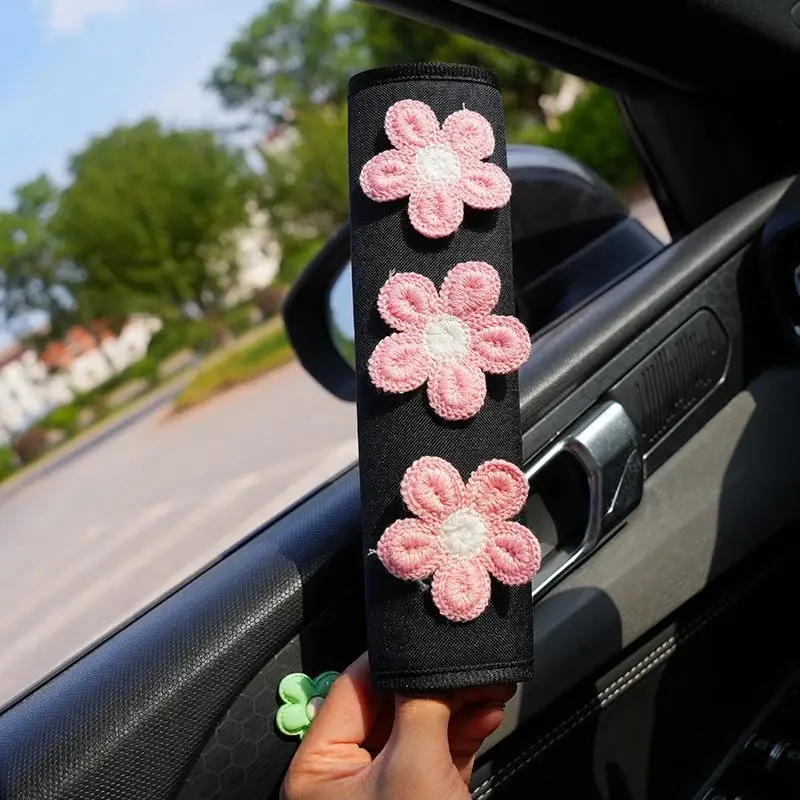 1pc Soft Embroidered Flower Car Seatbelt Cover Padded Comfort Shoulder Protector Pad for Children Women Gifts