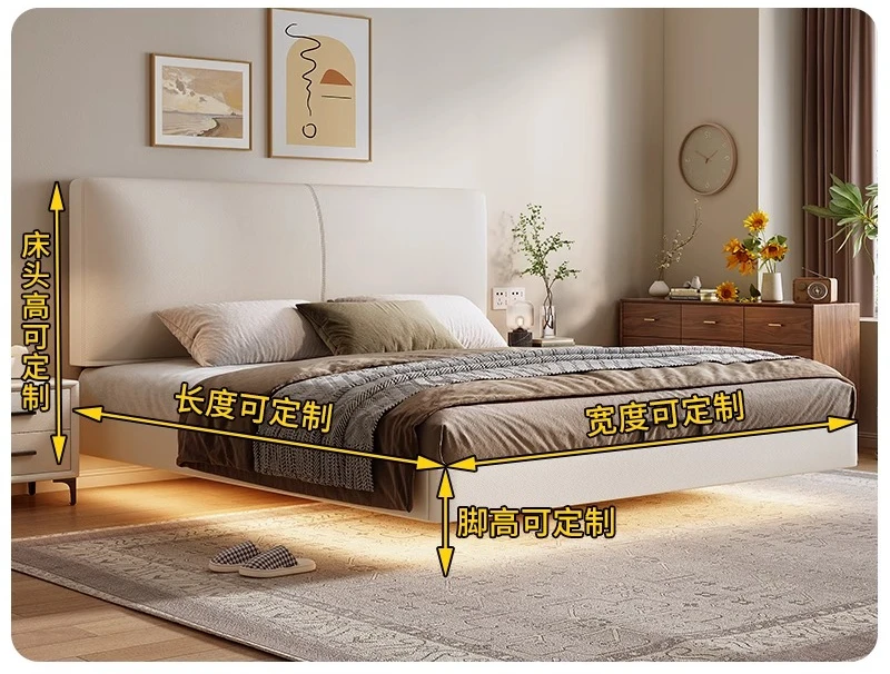 Modern all-solid wood bed steel frame bed small apartment master bedroom ultra-thin