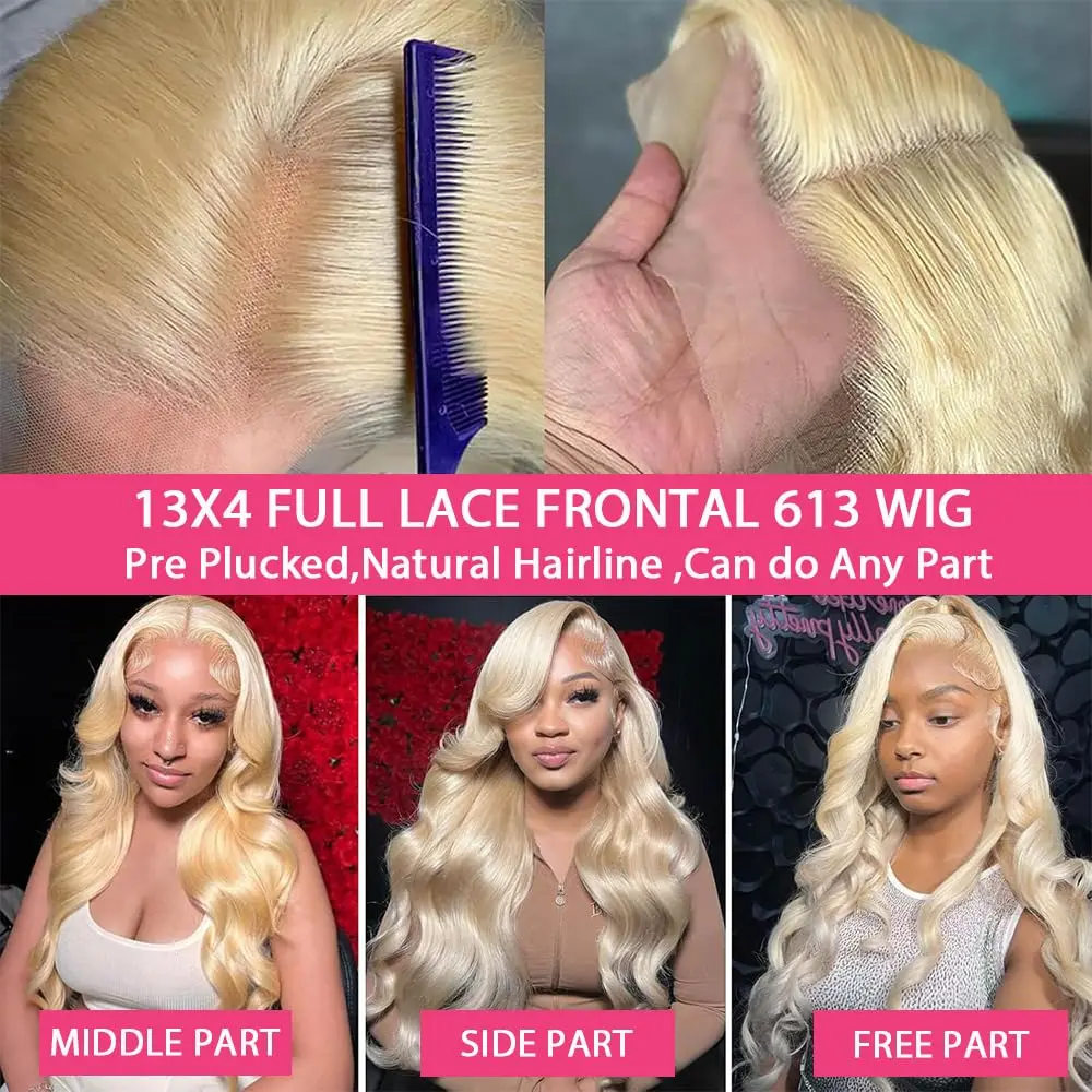 Lemoda 613 13x4 كامل الدانتيل أمامي باروكة من شعر طبيعي 200 الكثافة الجسم موجة HD شعر مستعار دانتيل شفاف قبل قطعها 15A عذراء شقراء