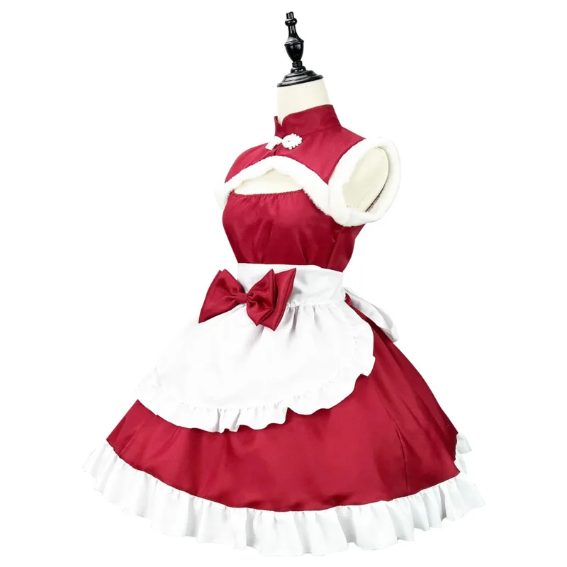 Christmas New Year Role Play Party Women Girls Red Maid Outfit Cosplay Suit Cute Outfit Lovely Girls Housemaid Cosplay Costume