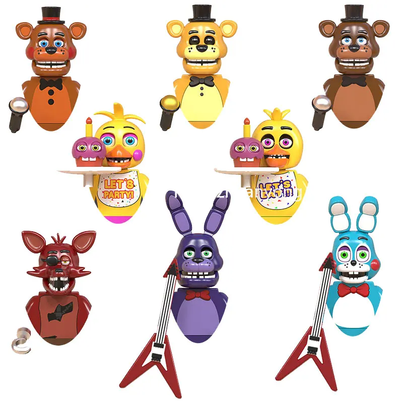 FNAF WM6170 KF6160 WM6097 48Pcs figura di gioco Figurine giocattolo Nightmare Chica Bonnie Foxy Golden Bonnie Bear Figures Assembly Bonnie