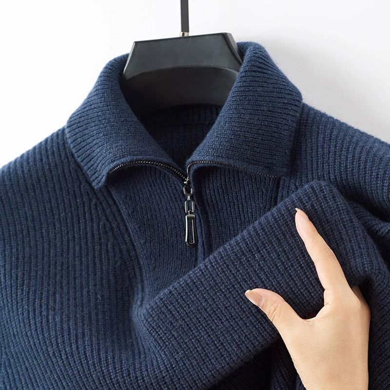 JSBD-NZ2024 Autumn/Winter new wool thickened turtleneck zipper solid color sweater men's casual pure wool pullover sweater