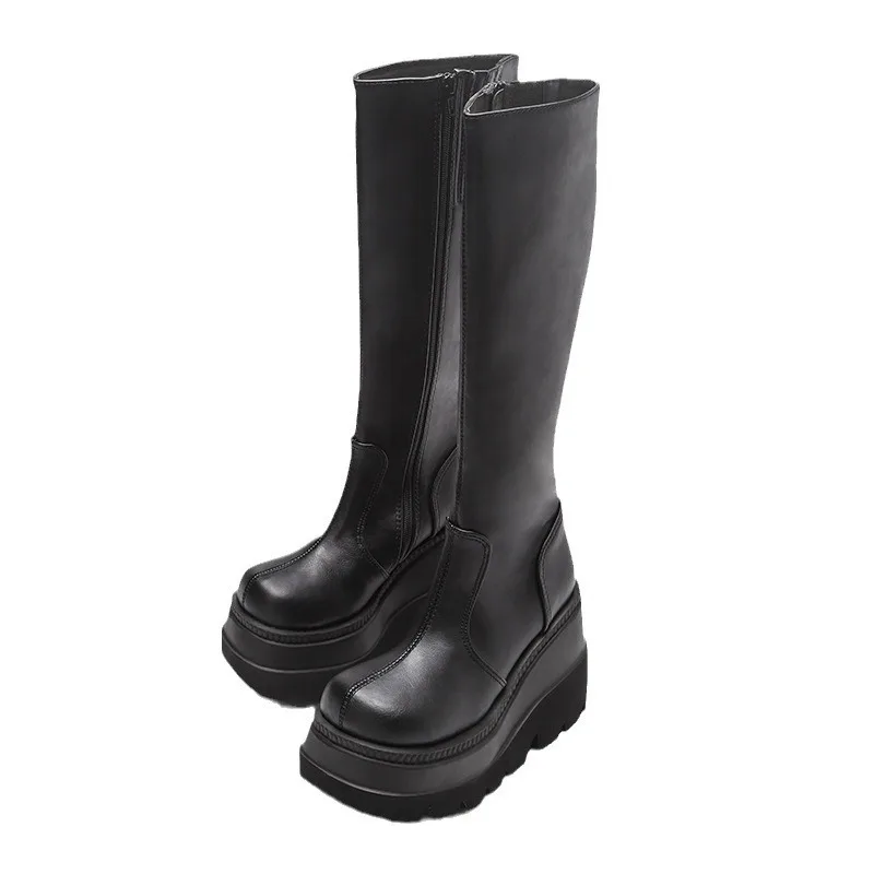 Women's Platform Boots Punk Mid-calf Ladies Boots Gothic Style Thick-soled Motorcycle Knight Boots Designer Fashion Women Shoes view 5