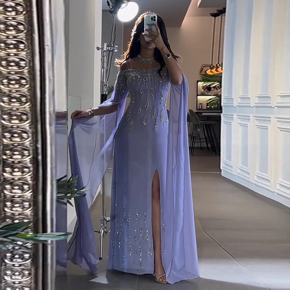 Luxury Vintage Lilac Evening Gown Beads Crystal Chiffon Customize Straight Formal Occasion Prom Dresses 2026 Wedding Party Dress
