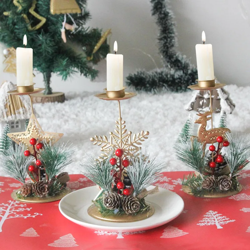 Gold Iron Christmas Snowflake Elk Candlestick Xmas Gift Table Decoration Window Scene Ornaments Christmas Decorations For Home