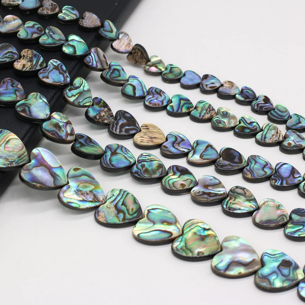 1 Strang Abalone-Muschel-Herz-Perlen, 16/18 mm, zum Schmuckbasteln, für DIY-Halsketten, Armbänder, Ketten und Ohrringe. – Detail 1