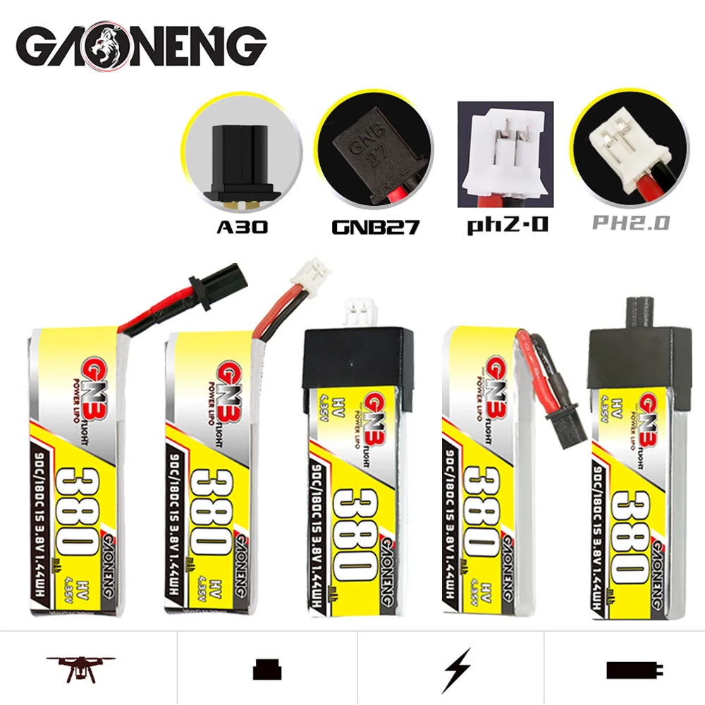 GNB HV 1s 3.8v 380mAh 90c/180c LiPo Battery For RC Car Boat RC Helicopter Quadcopter FPV Racing Drone Parts 3.8v Drones Battery