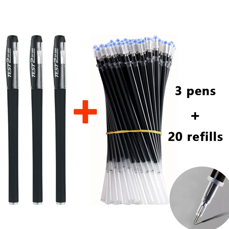 Ensemble de stylos gel rechargeables, noir, bleu, rouge, pointe conique 0.5mm, fournitures scolaires et de bureau, accessoires Kawaii