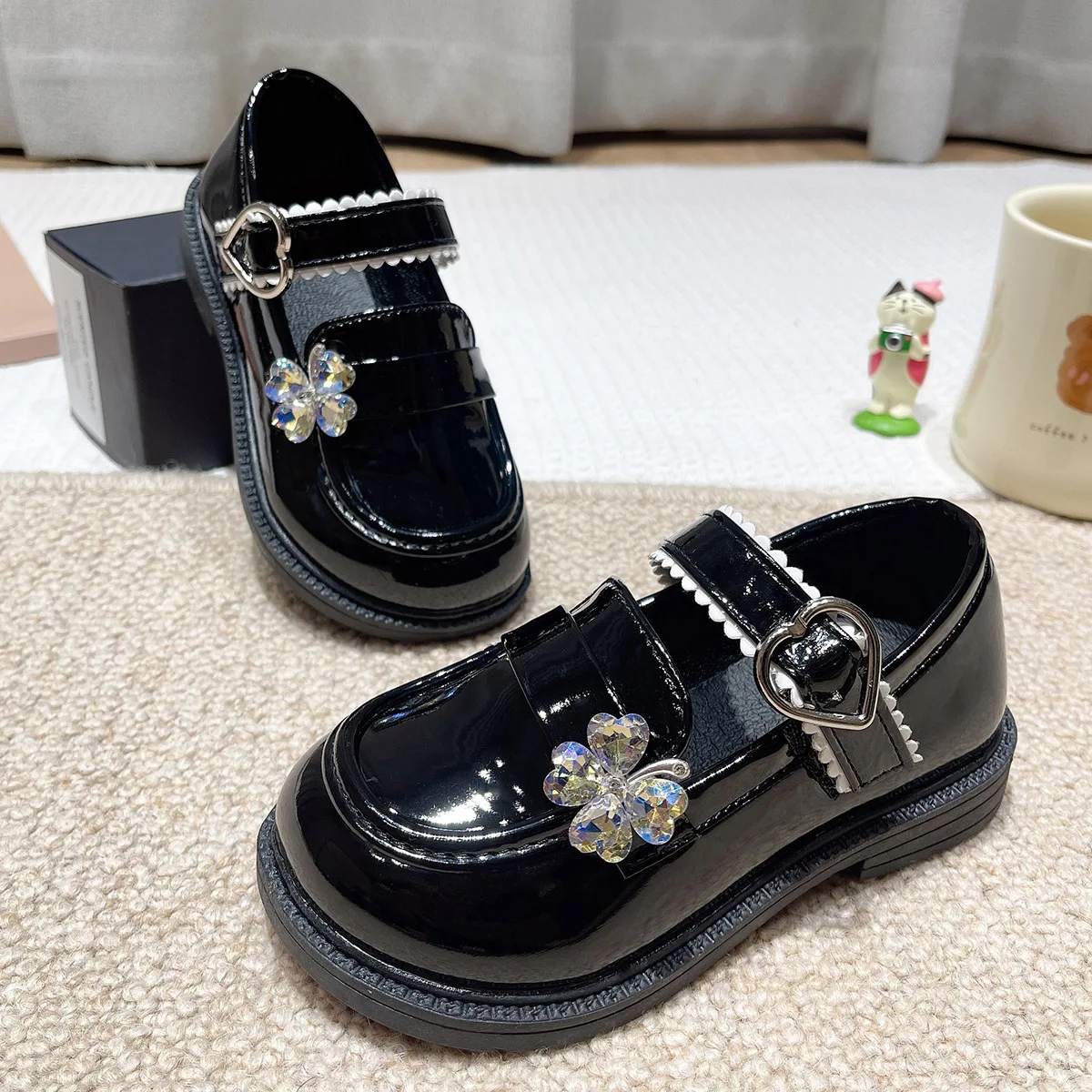 2026 New Children Leather Shoes for Autumn Black Elegant Girl's Mary Janes Chunky Hook-loop Beautiful Comfy Kids Shoe 24-34