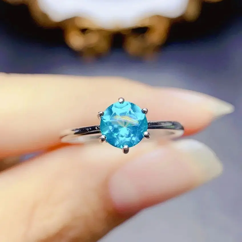 Six Prongs Simple Ring Natural Paraiba Topaz Engagement Ring In Sterling Silver 925 Paraiba Solitaire Promise Ring