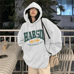 Hoodies com estampa de manga comprida feminina, moletom feminino, streetwear solto, roupas femininas, Y2K coreano, outono, inverno