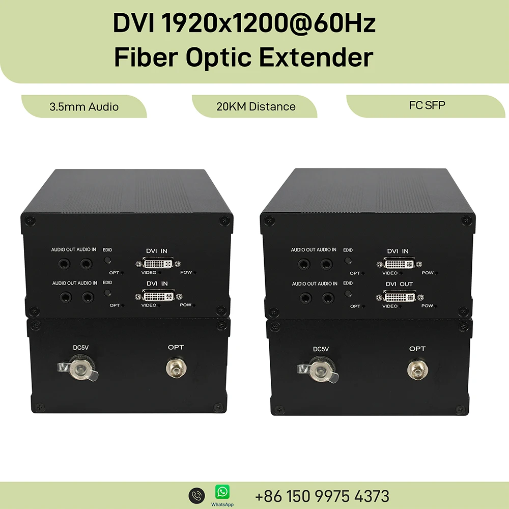 

1920x1080P@60Hz DVI Fiber Extender 2CH Forward 1CH BIDI 3.5mm Audio 20KM SM FC SFP 3Gbps