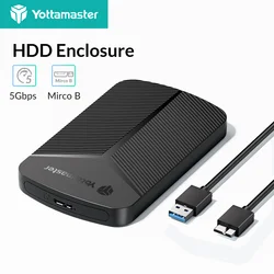 Yottamaster HDD Enclosure 2.5 inch SATA SSD Case Mirco B to USB A 3.0 External Hard Drive 5Gbps High Speed Support 4TB Capacity