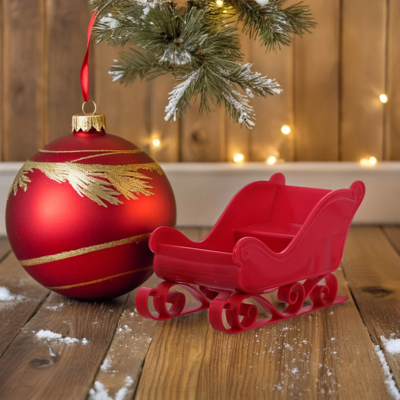 

2pcs Christmas Decoration Plastic Santa Sleigh Basket For Under Tree Tabletop Candy Holder Holiday Party Decor Mini Sleigh