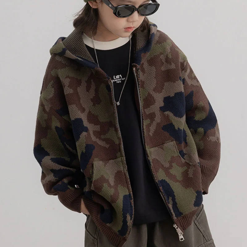 

Вязаная толстовка с капюшоном на молнии для мальчиков, зимнее пальто для мальчиков, осенняя толстовка с карманами зеленого цвета, размер 8-10-12 14-16 лет