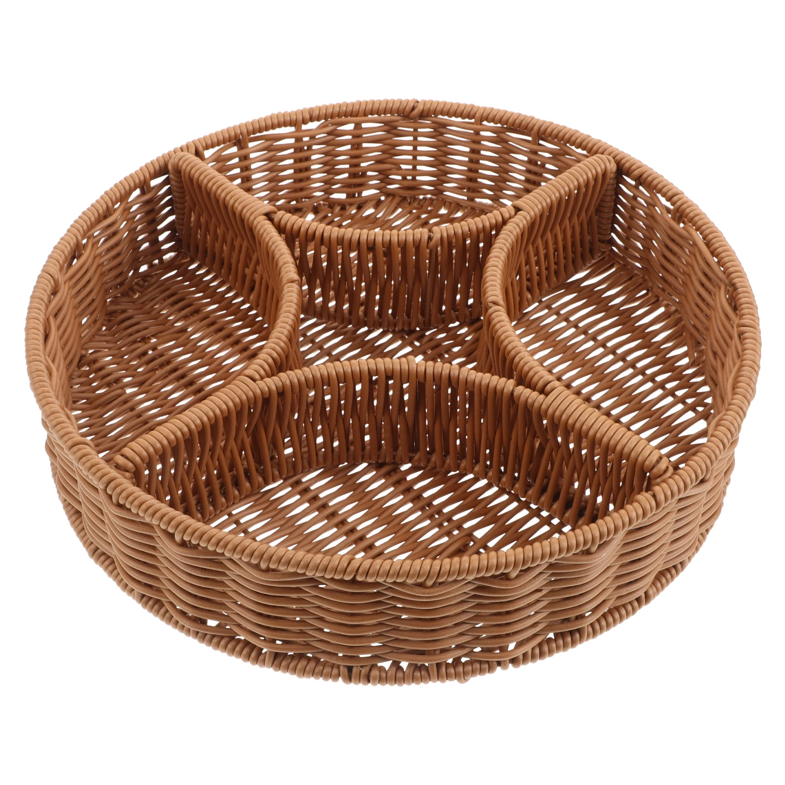 

Woven Snack Tray Multipurpose Imitation Rattan Basket Divided for Kitchen Fruit Candy Bread Jewelry Storage Basket Elegant