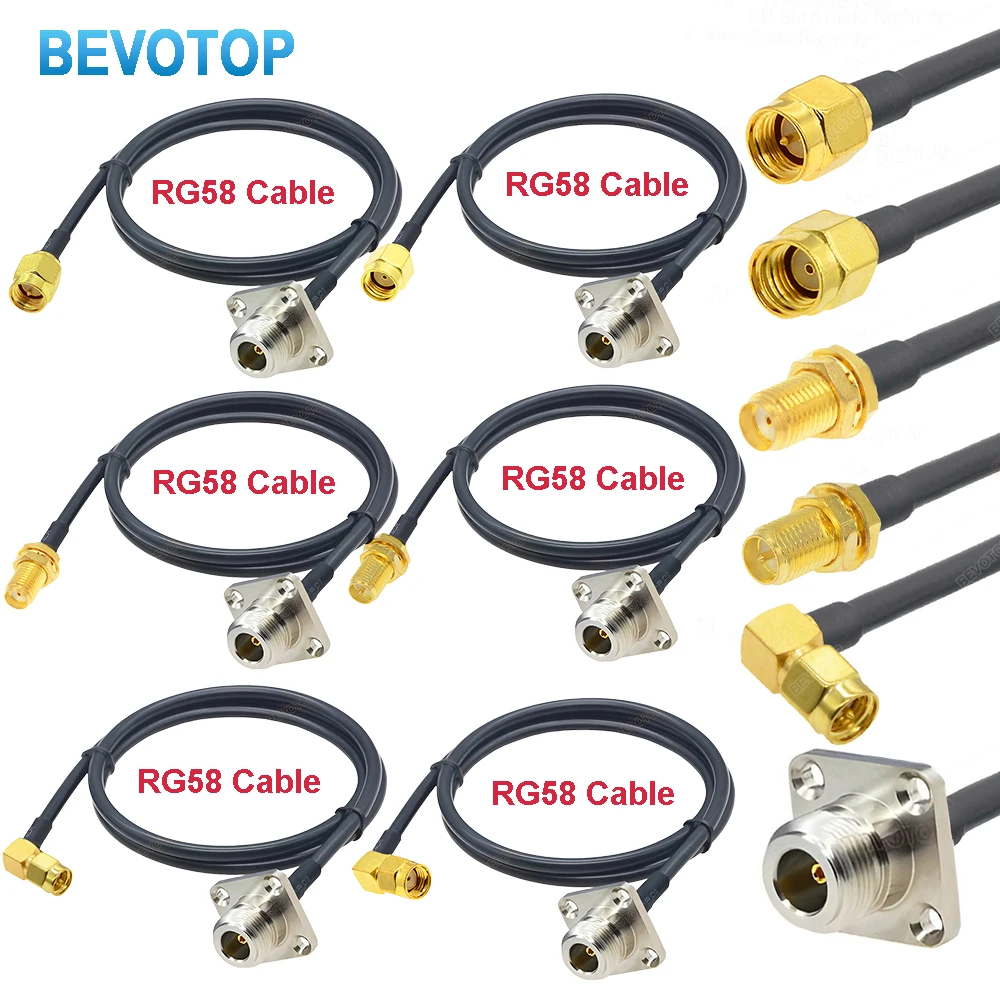 1Pcs RG58 SMA Male Plug to N Female Jack Flange Connector RF Coaxial Jumper Pigtail 10CM-30M Cable