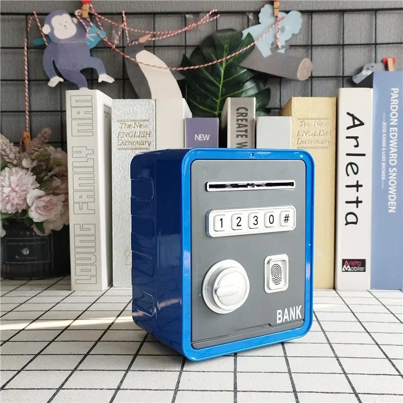 Automatic Roll Money Piggy Bank, Fingerprint Password Simulation Electric Sound Light Kids Large Capacity Savings Safe Toy