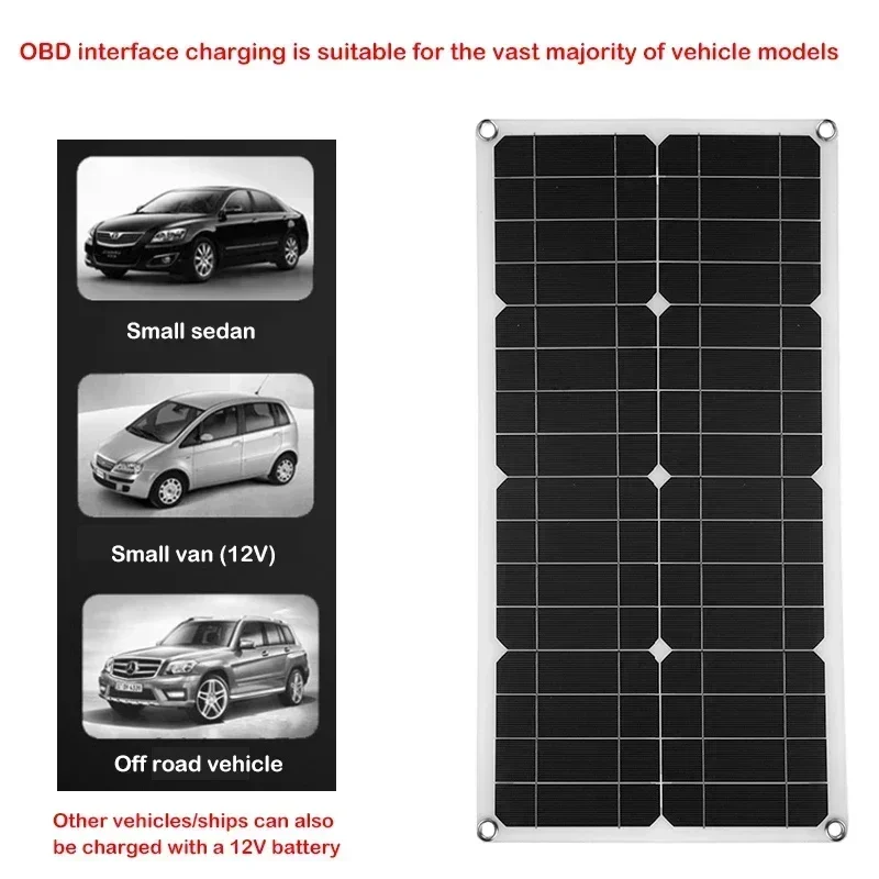 Solar Panel Kit 10A-60A Controller 50W Flexible Sola Panels 18V High Efficiency Battery Charger Module for Car RV with OBD Line