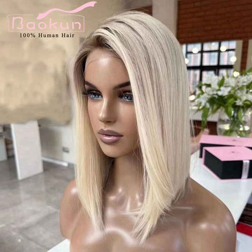 13x6 Bob Destaque Peruca de Cabelo Humano Lace Frontal Peruca 360 Cabelo Virgem Pré Arrastado HD 13x4 Perucas de Cabelo Humano Loiro Curto Para Mulheres