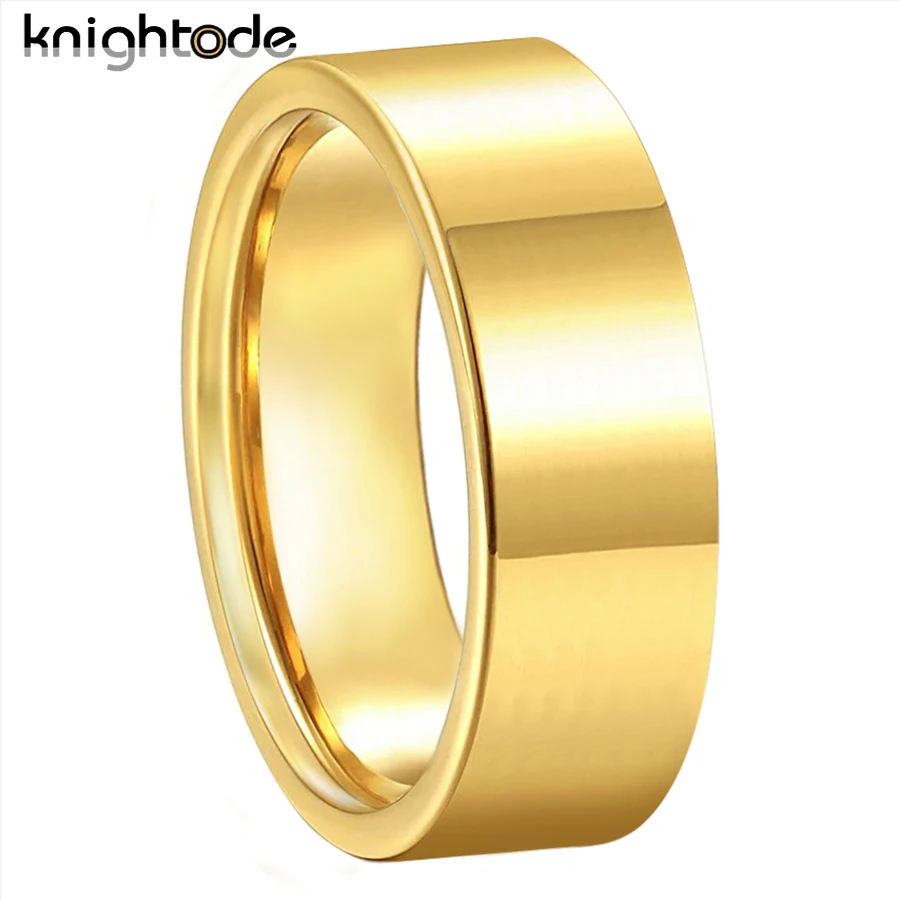 

6mm 8mm Classic Gold Color Tungsten Carbide Wedding Bands Men Women Engagement Ring Flat Polished Finish Comfort Fit