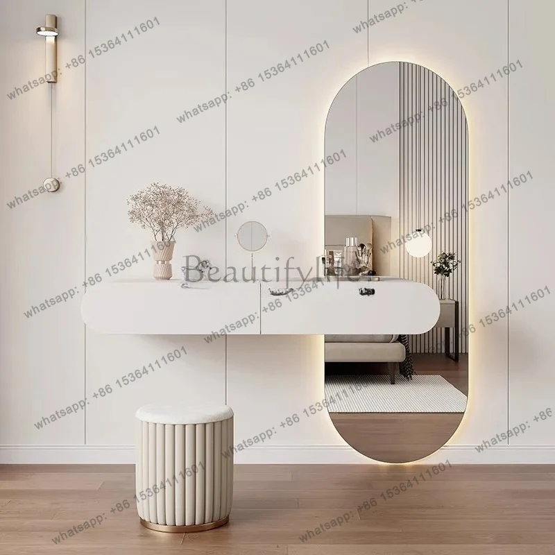 Cream Style Floating Vanity Modern Minimalist Bedroom Minimalist Makeup Table Wall-Mounted Floating Makeup Desk Mirror Set