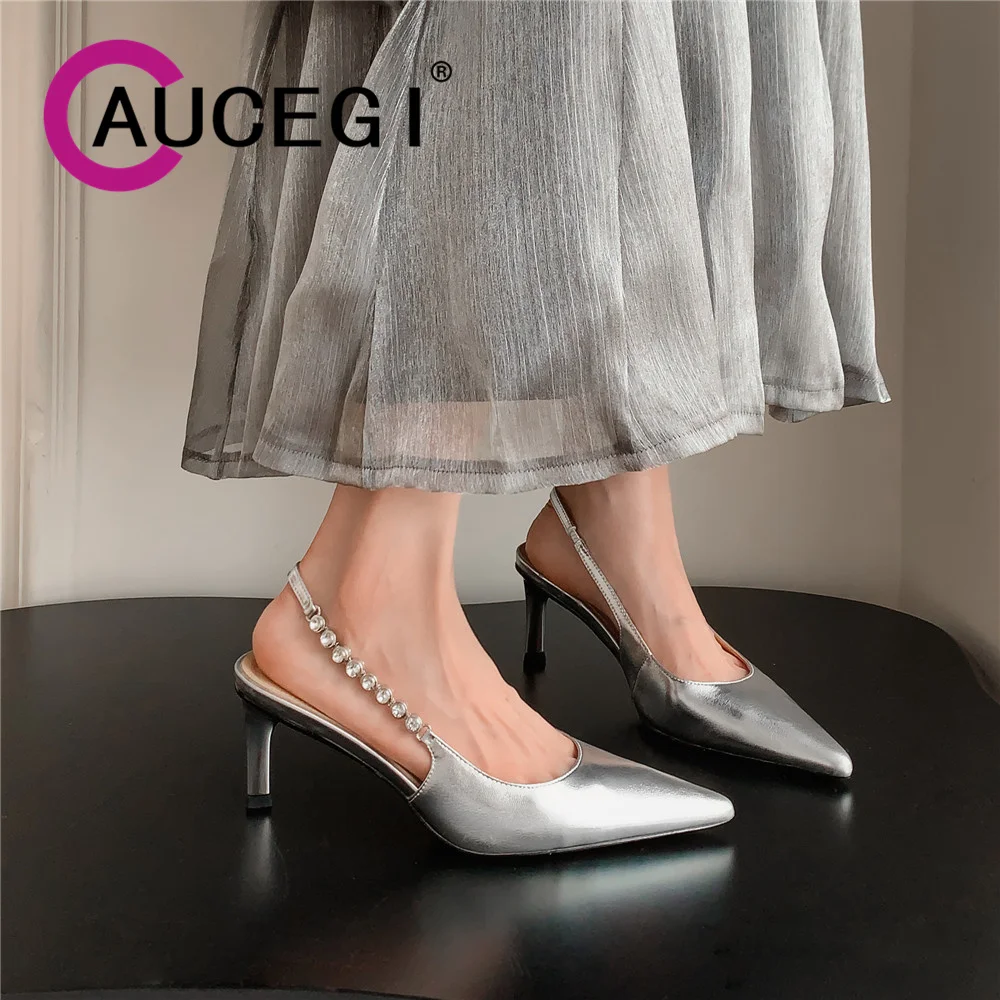 

Aucegi/модные тонкие туфли-лодочки на высоком каблуке с острым носком и неглубоким носком, летние элегантные женские золотые банкетные туфли с пряжкой
