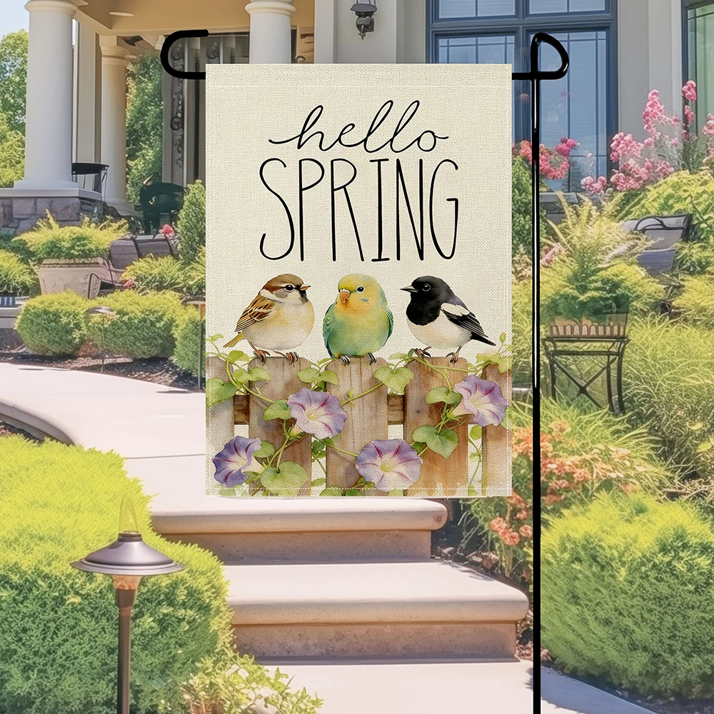 1 Spring Garden Flag Watercolor Cute Bird Sparrow Parrot Wisteria Decor Outdoor Flag