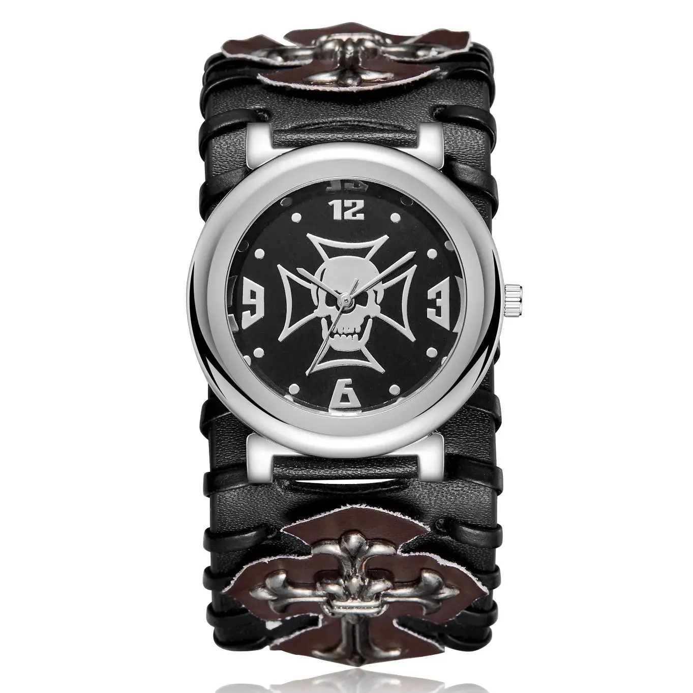 Luxury Brand Men\'s Watch Casual Leather Black Skull Quartz Clock Men\'s Personality Sports Wrist Watch Gift Relogio Masculino