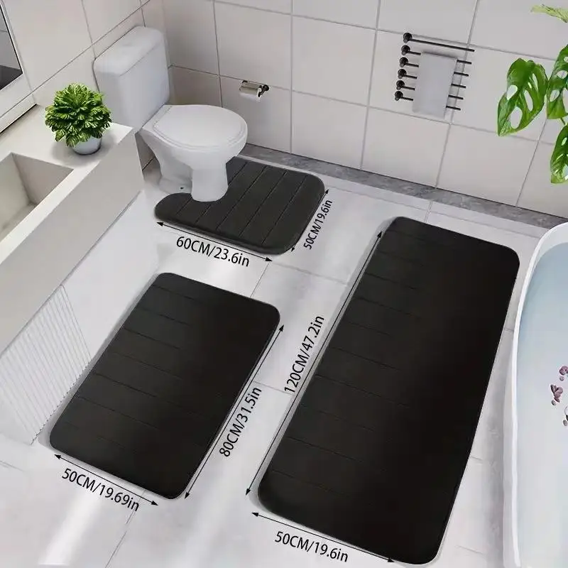 

Bathroom Anti-Slip Coral Fleece Toilet Mat Set of 3 Home Use Foot Mat Simple Color Toilet Lid Covering Mat