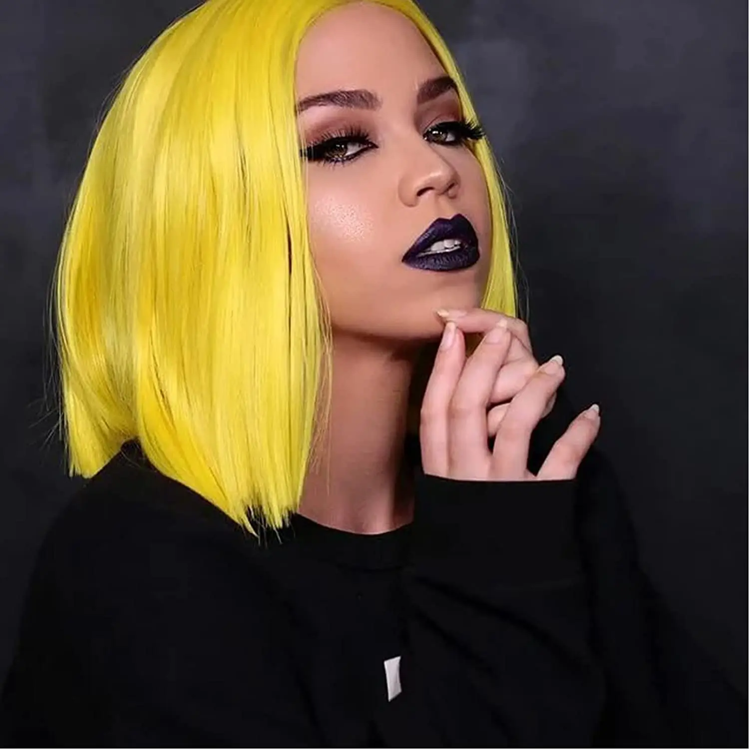 Synthetic Short Straight Bob Wig Middle Part Heat Resistant Synthetic Wigs for Halloween Cosplay Party