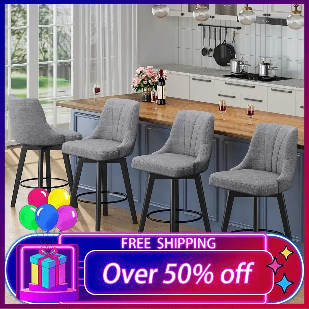 

Counter Height Swivel Bar Stool, 24" Upholstered Fabric Barstools Set of 4, Counter Stool Chair with Back & Solid Wood Legs