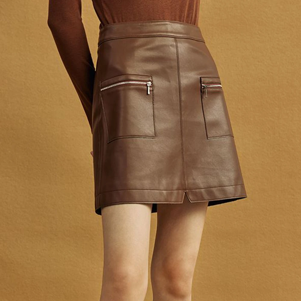 

Leathernew black pu leather skirt high waist a word gypsy skirts for women Regular Fit clothes korean style