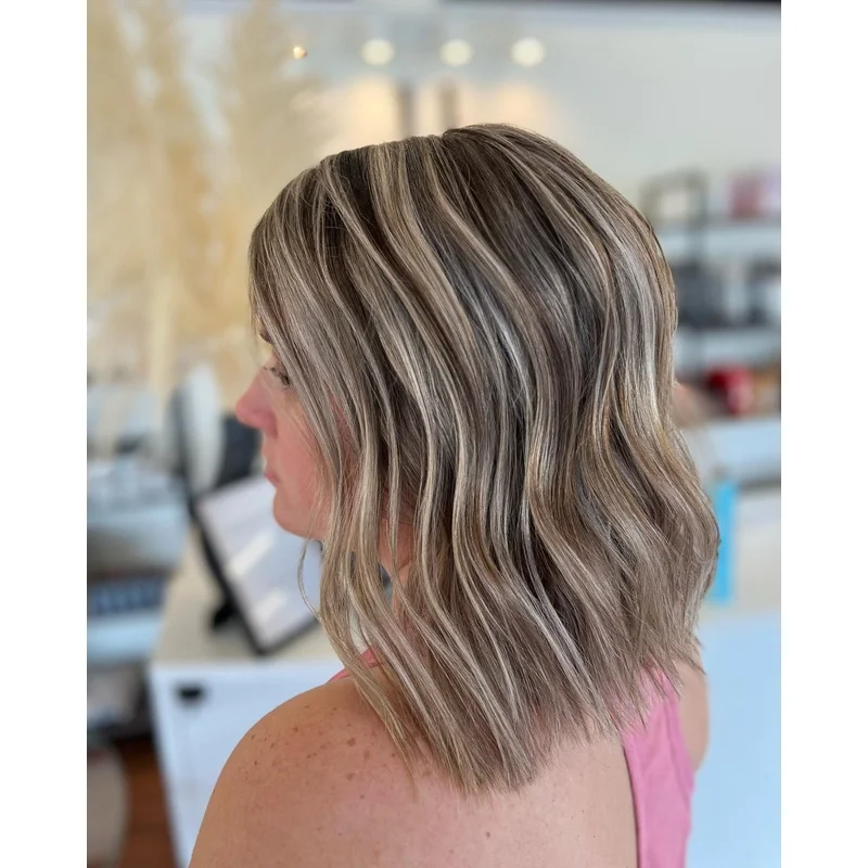 Balayage Ash Brown with Blonde Highlight Wave  Lace Front Wigs
