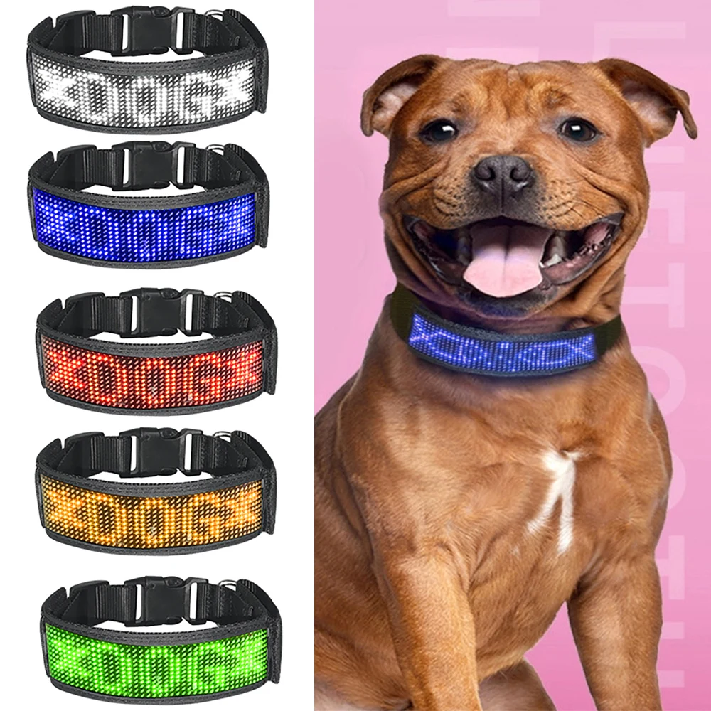 Imagem -03 - Programável Pet Dog Collar com Display Led Dog Collar Inteligente Placa Usb Prevenção da Perda Sinal de Nome Bluetooth